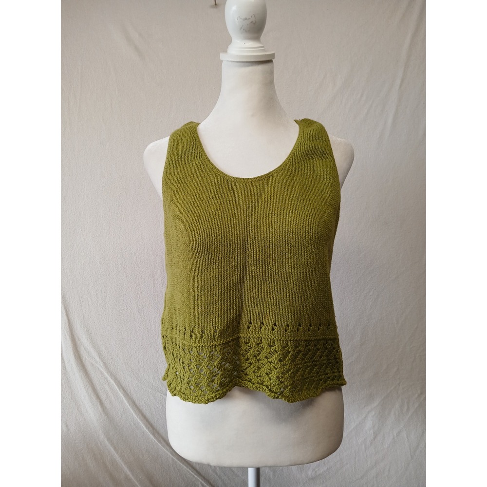 Vintage crochet knit tank made in USA large green cottagecore romantic